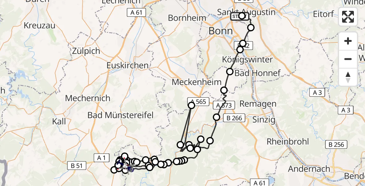 Flugroute Polizeihubschrauber Bonn-Hangelar Flugplatz - Ohlenhard, 15 Juli 2026, 07:42