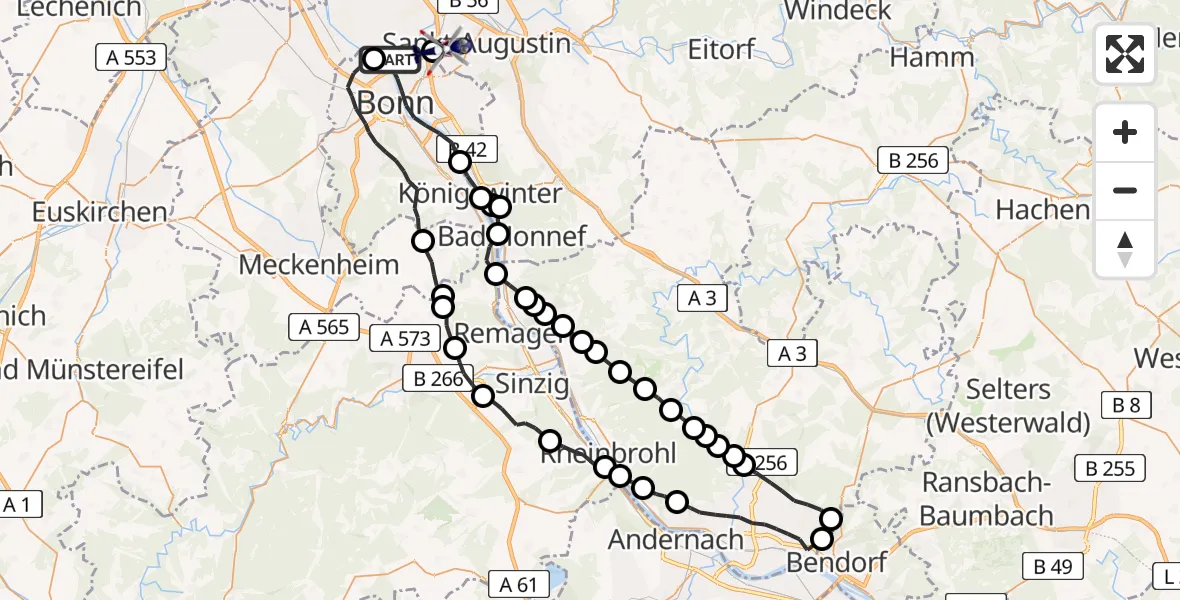 Flugroute Polizeihubschrauber Troisdorf - Sankt Augustin, 15 Juli 2026, 07:50