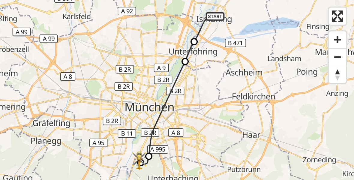 Flugroute Rettungshubschrauber Ismaning - ADAC Air Rescue Center Hubschrauberlandeplatz (Christoph 1), 15 Juli 2026, 07:54