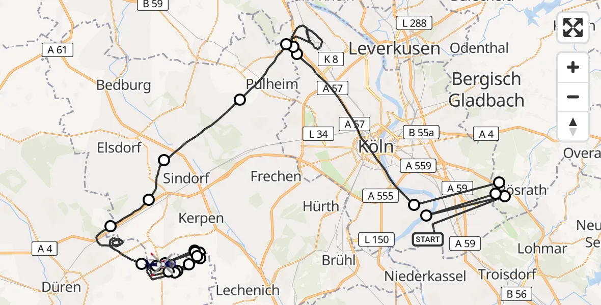Flugroute Polizeihubschrauber Köln - Nörvenich, 15 Juli 2026, 07:55