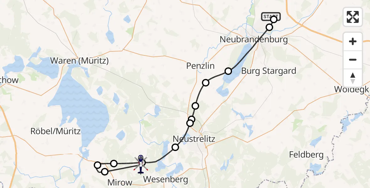 Flugroute Polizeihubschrauber Neubrandenburg Trollenhagen Flughafen - Mirow, 15 Juli 2026, 07:57