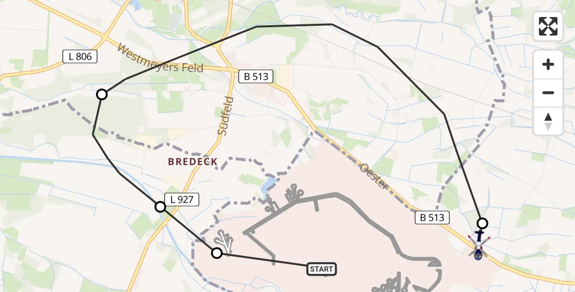 Flugroute Polizeihubschrauber Gütersloh Militärflugplatz - Gütersloh, 15 Juli 2026, 08:01