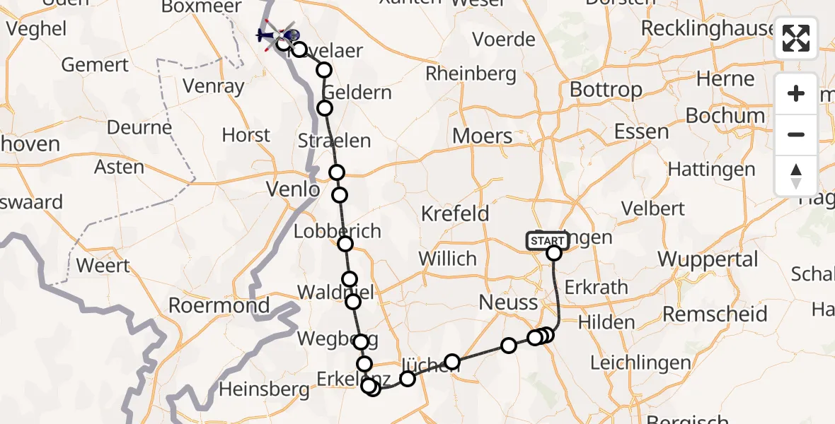 Flugroute Polizeihubschrauber Düsseldorf Flughafen - Weeze Flughafen, 15 Juli 2026, 08:02