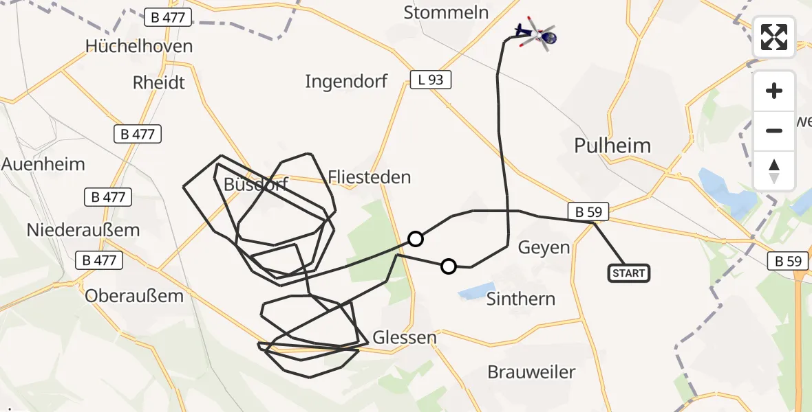 Flugroute Polizeihubschrauber Pulheim - Pulheim, 15 Juli 2026, 08:02