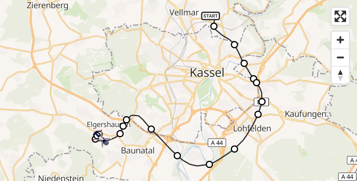 Flugroute Polizeihubschrauber Fuldatal Bundespolizei Hubschrauberlandeplatz - Baunatal, 15 Juli 2026, 08:03