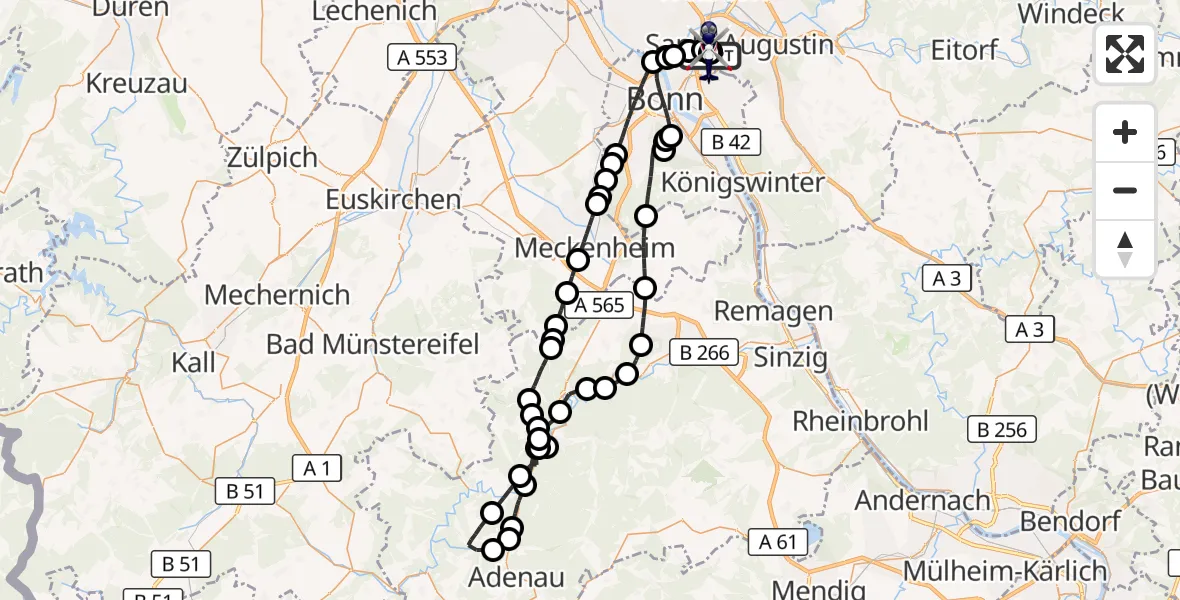 Flugroute Polizeihubschrauber Sankt Augustin - Sankt Augustin, 15 Juli 2026, 08:06