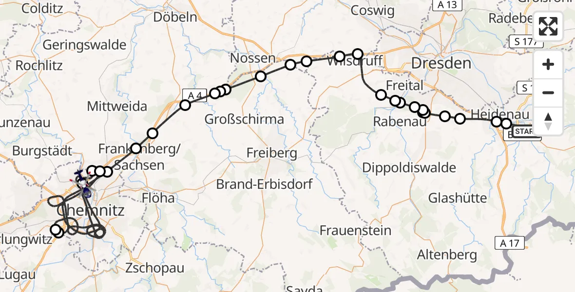 Flugroute Polizeihubschrauber Pirna - Chemnitz-Glösa Industrial Park Hubschrauberlandeplatz, 15 Juli 2026, 08:29