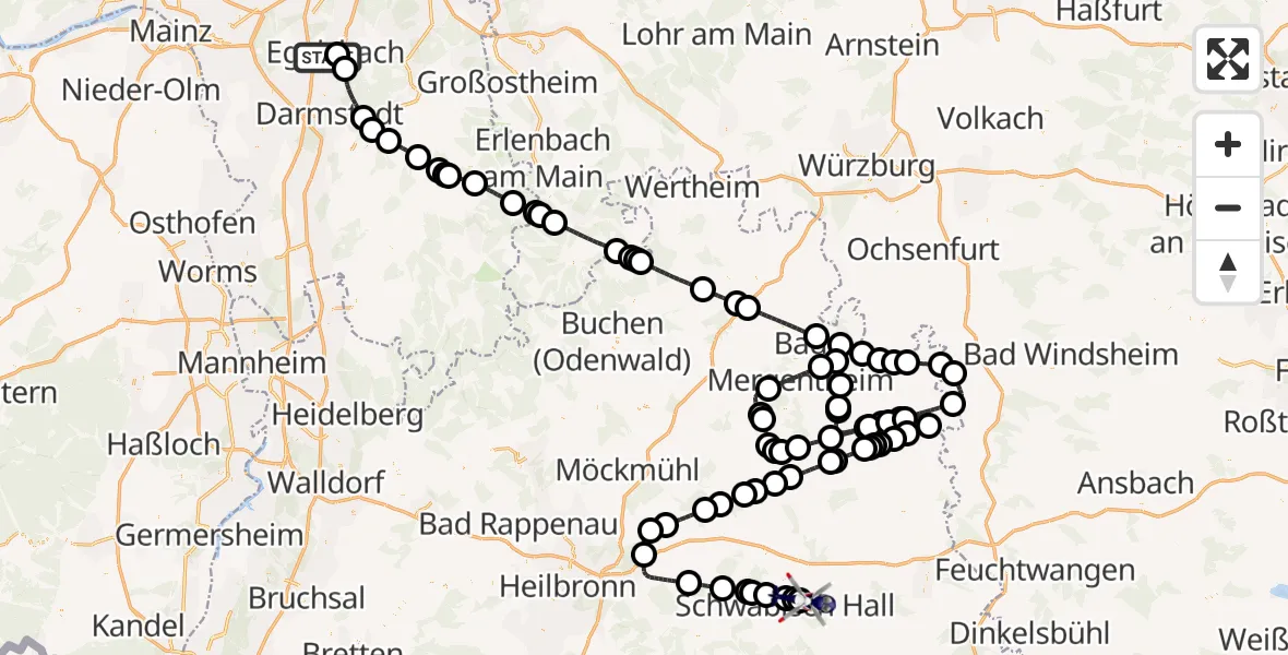 Flugroute Polizeihubschrauber Flughafen Frankfurt-Egelsbach - Adolf Würth Flughafen, 15 Juli 2026, 08:34