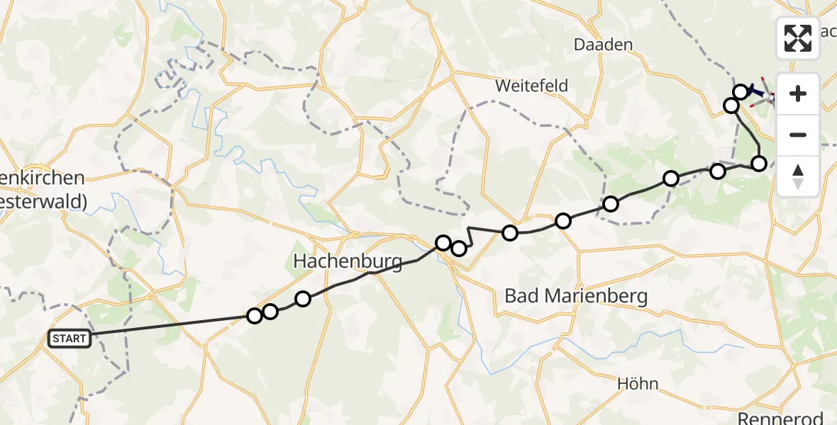 Flugroute Polizeihubschrauber Oberdreis - Burbach, 15 Juli 2026, 08:36