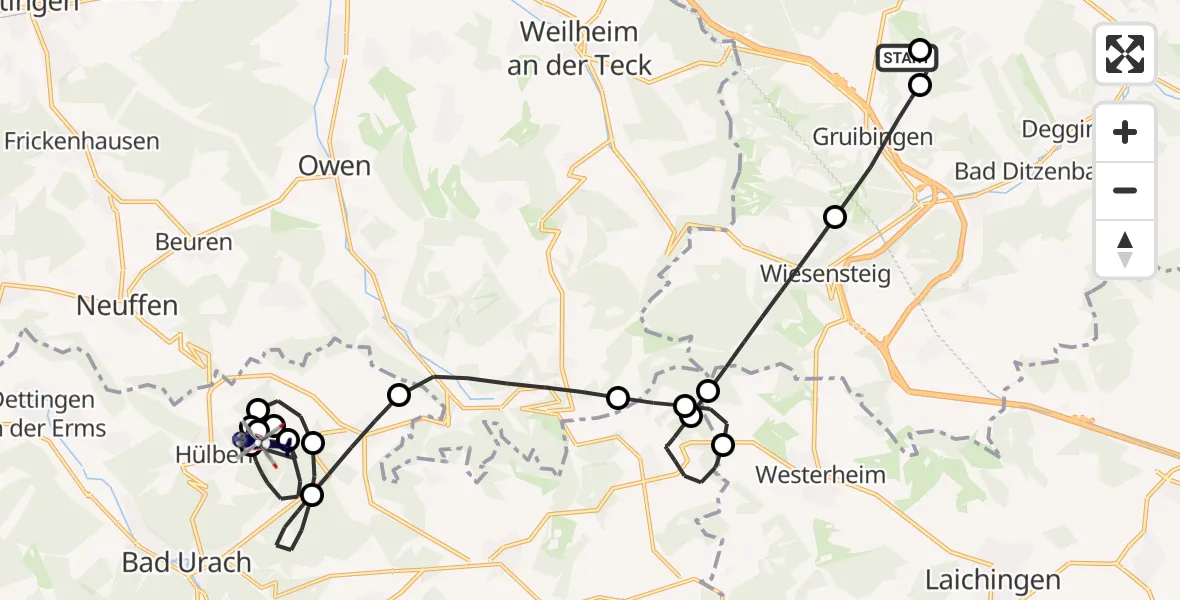 Flugroute Polizeihubschrauber Gruibingen - Grabenstetten, 15 Juli 2026, 08:36
