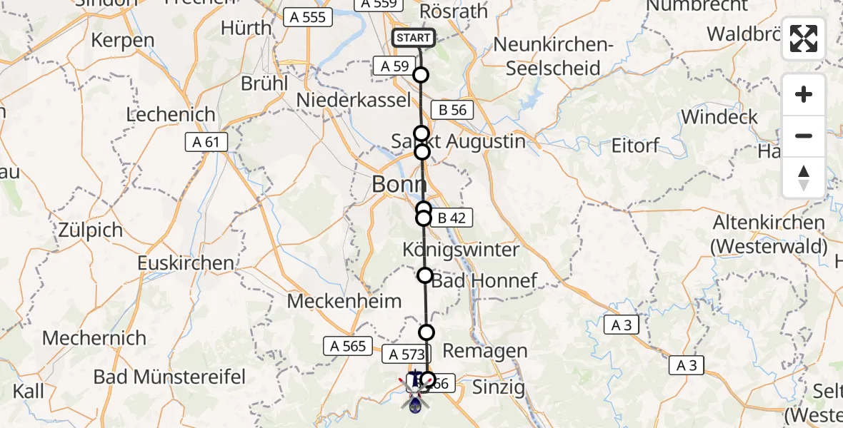 Flugroute Polizeihubschrauber Köln Bonn Flughafen - Bad Neuenahr-Ahrweiler, 15 Juli 2026, 08:37