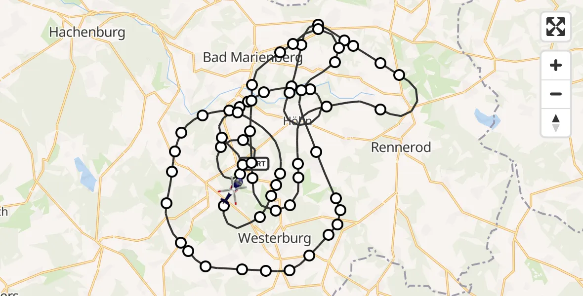 Flugroute Polizeihubschrauber Ailertchen - Westerburg, 15 Juli 2026, 08:38