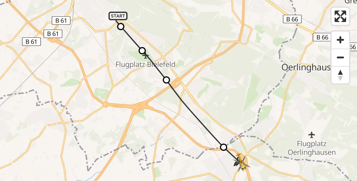 Flugroute Rettungshubschrauber Luftrettungszentrum Bielefeld - Schloß Holte-Stukenbrock, 15 Juli 2026, 08:45