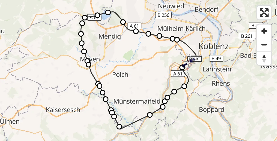 Flugroute Polizeihubschrauber Koblenz - Winningen, 15 Juli 2026, 08:45