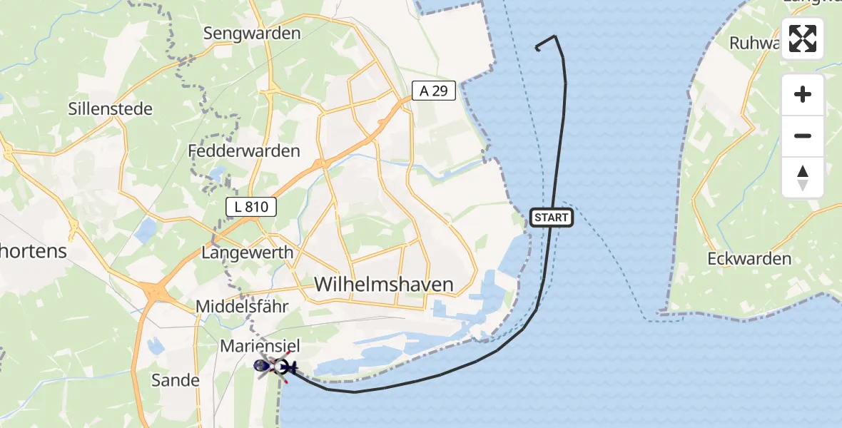 Flugroute Polizeihubschrauber Wilhelmshaven - Sande, 15 Juli 2026, 08:46