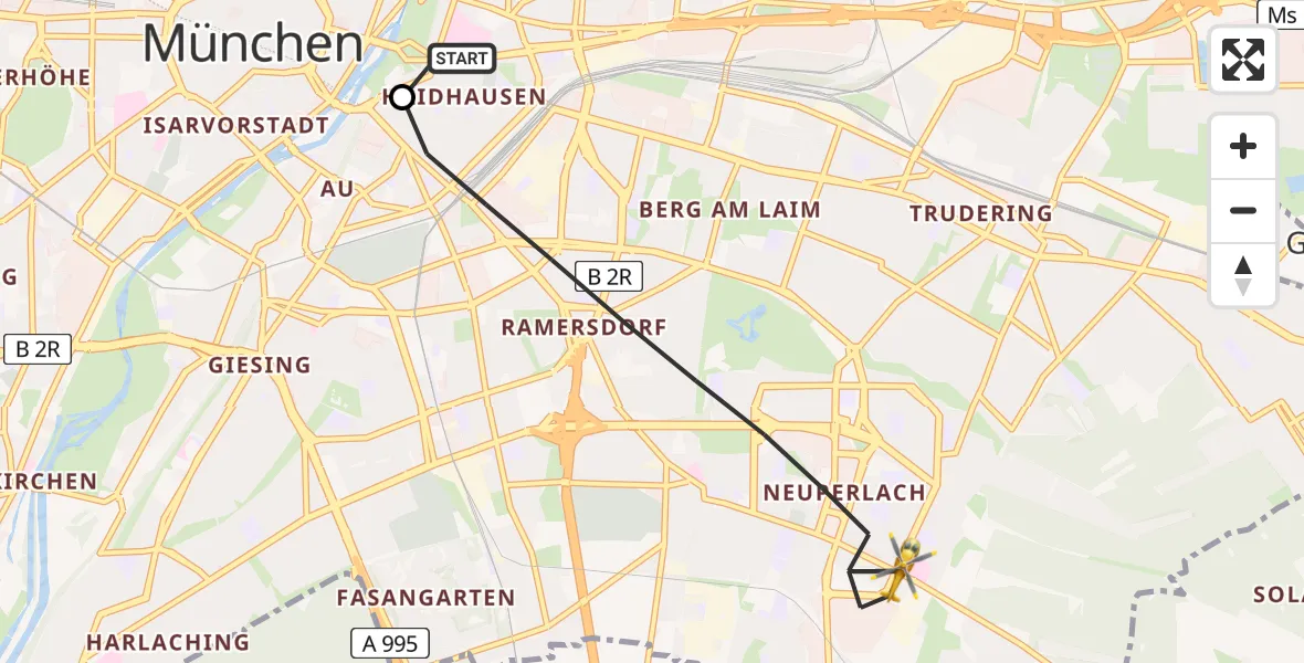 Flugroute Rettungshubschrauber Rechts der Isar University Hospital - München, 15 Juli 2026, 08:48