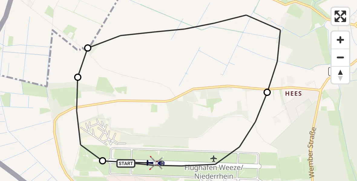 Flugroute Polizeihubschrauber Weeze Flughafen - Weeze Flughafen, 15 Juli 2026, 08:55