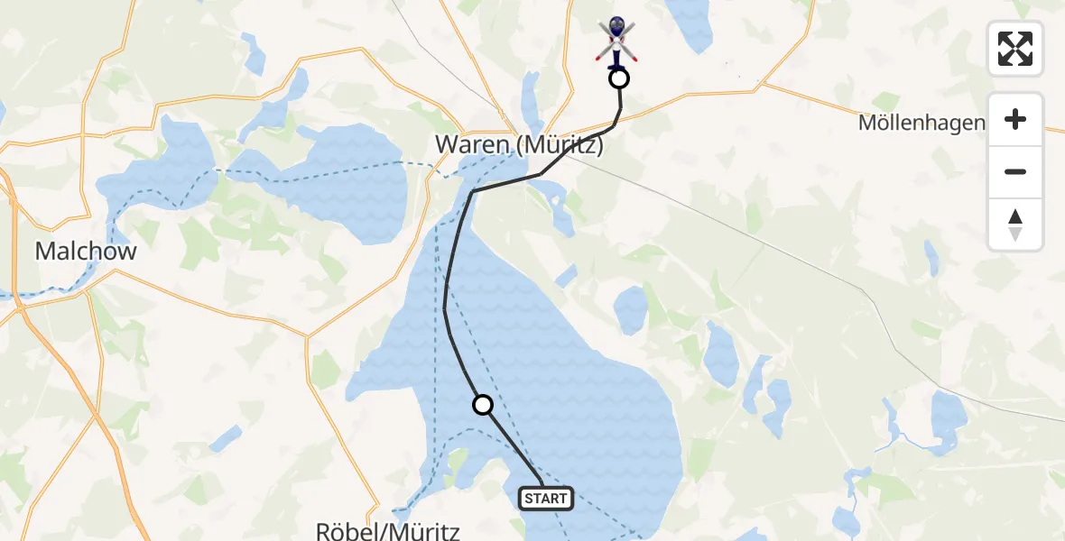 Flugroute Polizeihubschrauber Südmüritz - Torgelow am See, 15 Juli 2026, 08:57