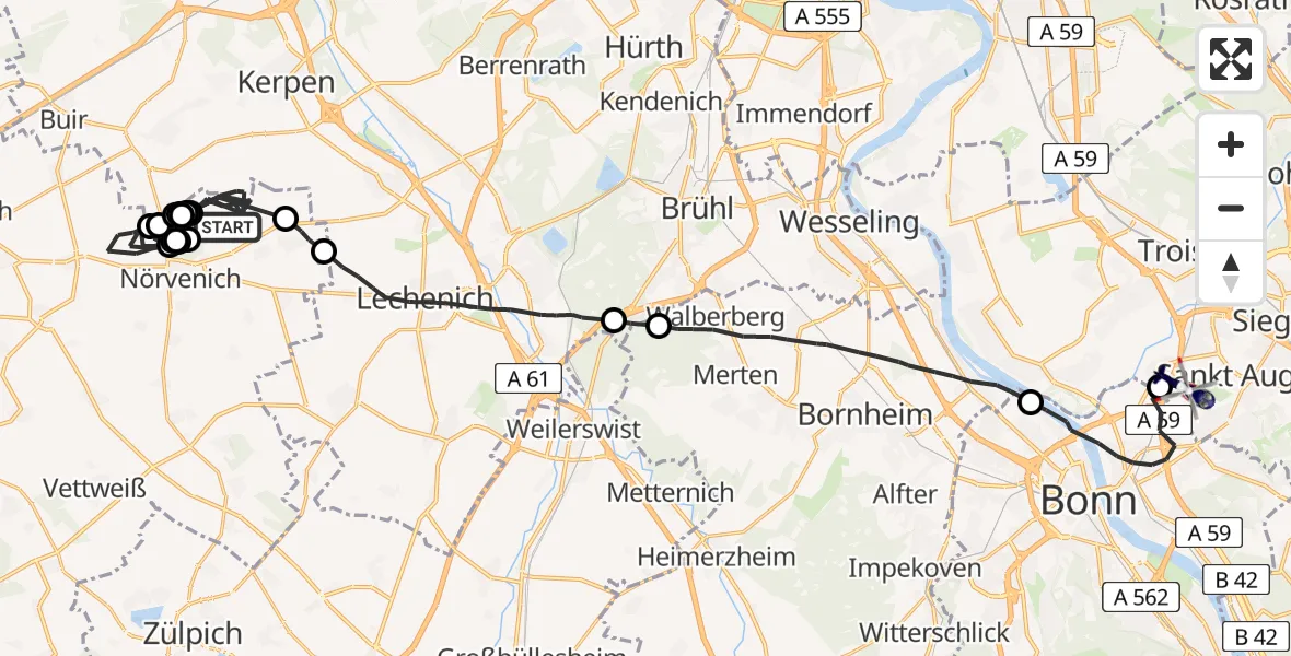 Flugroute Polizeihubschrauber Militärflugplatz Nörvenich - Sankt Augustin, 15 Juli 2026, 09:00