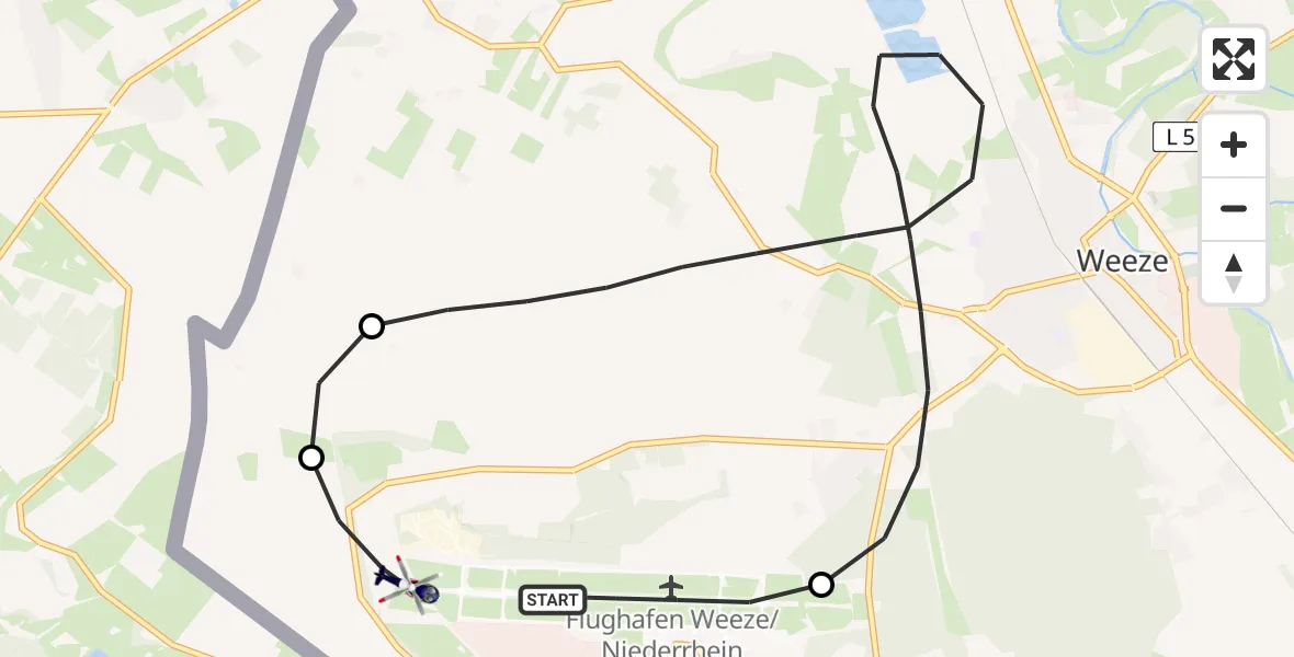 Flugroute Polizeihubschrauber Weeze Flughafen - Weeze, 15 Juli 2026, 09:00