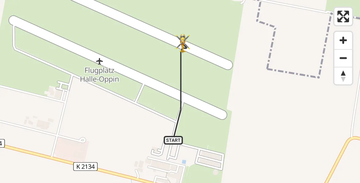 Flugroute Rettungshubschrauber Halle-Oppin Flugplatz - Halle-Oppin Flugplatz, 15 Juli 2026, 09:08