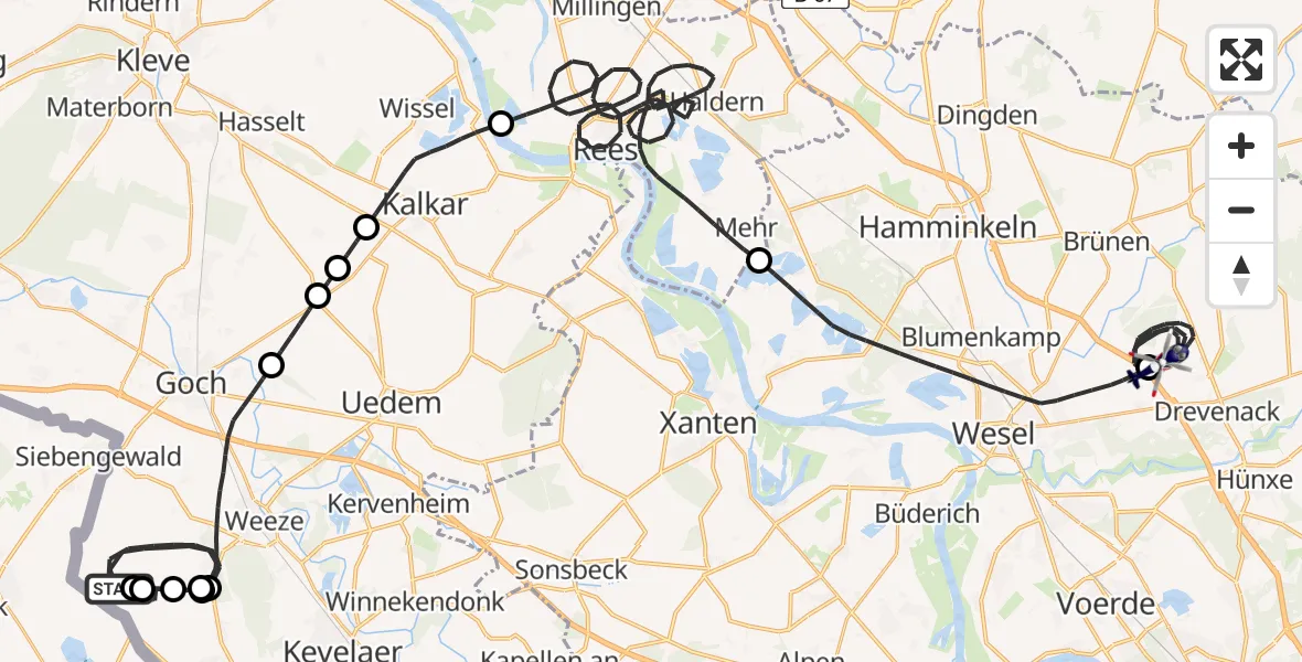 Flugroute Polizeihubschrauber Weeze - Hünxe, 15 Juli 2026, 09:09