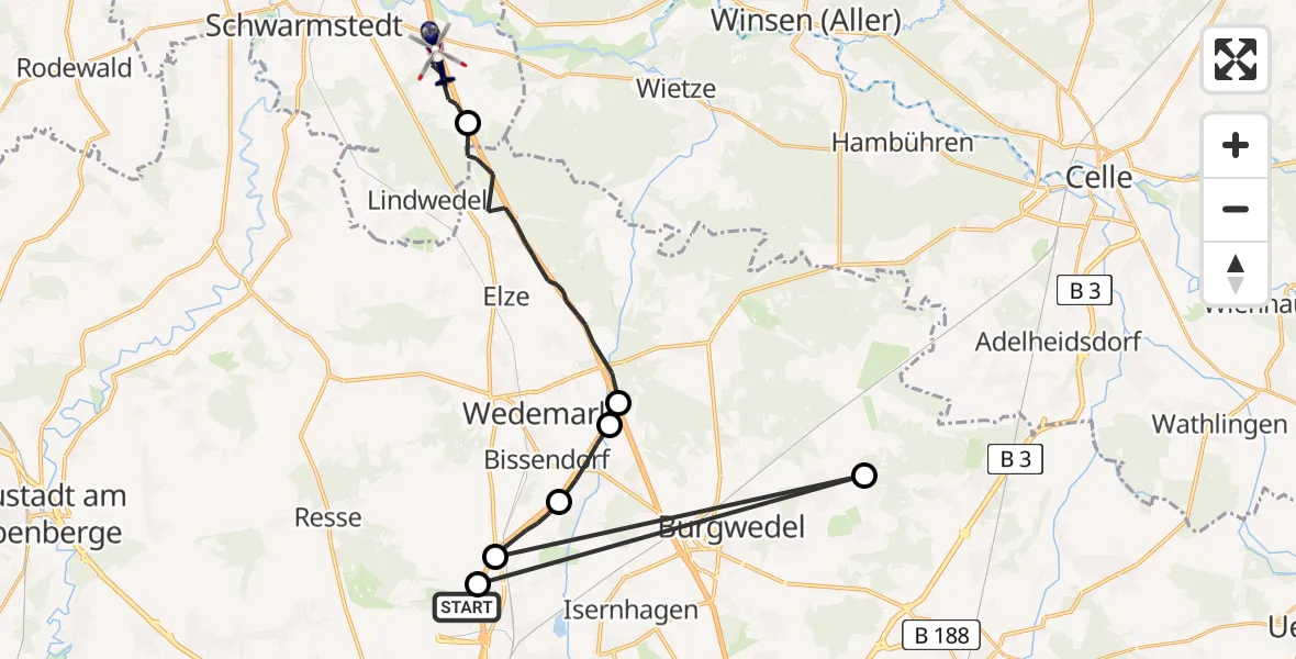 Flugroute Polizeihubschrauber Flughafen Hannover - Buchholz (Aller), 15 Juli 2026, 09:12