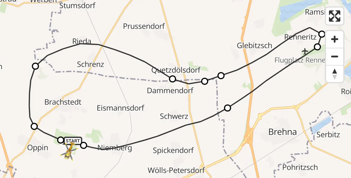 Flugroute Rettungshubschrauber Halle-Oppin Flugplatz - Halle-Oppin Flugplatz, 15 Juli 2026, 09:15