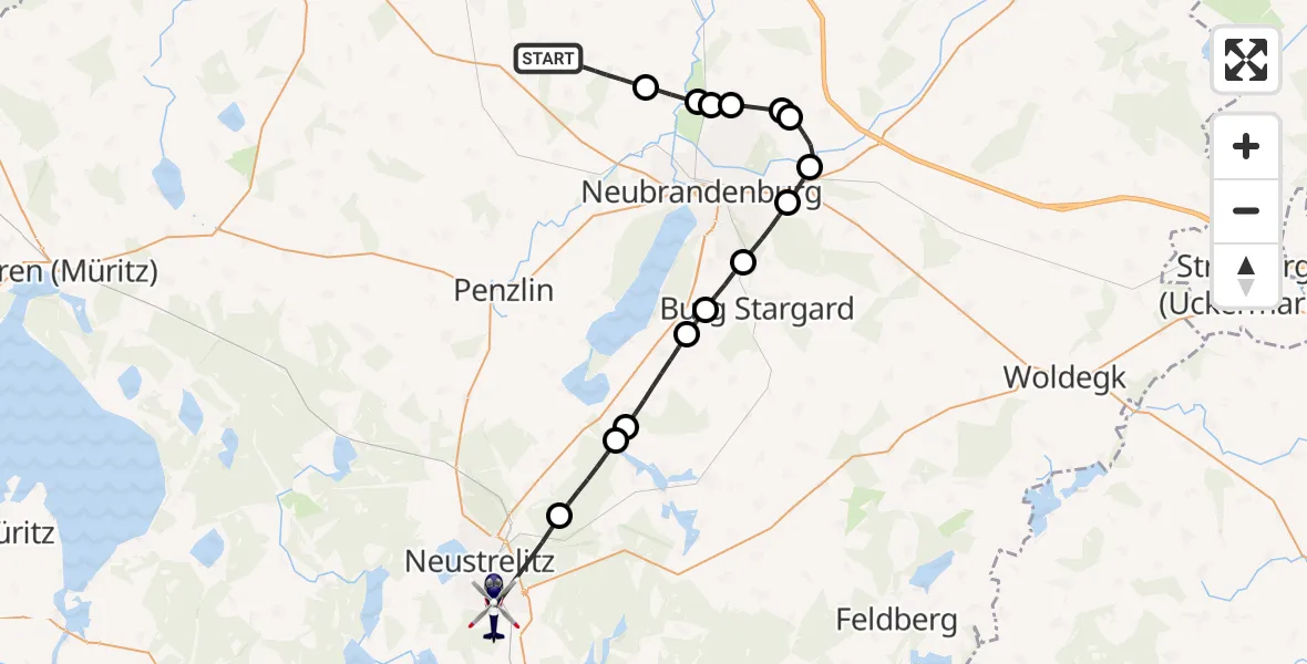 Flugroute Polizeihubschrauber Breesen - Neustrelitz, 15 Juli 2026, 09:18