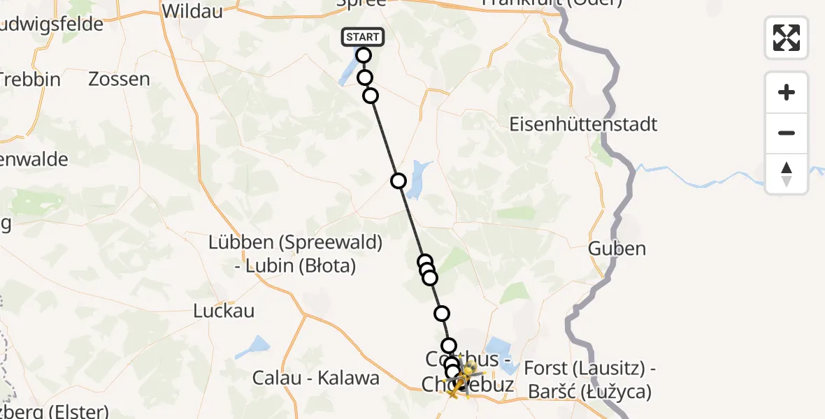 Flugroute Rettungshubschrauber Bad Saarow - Carl Thien Hospital Cottbus, 15 Juli 2026, 09:18