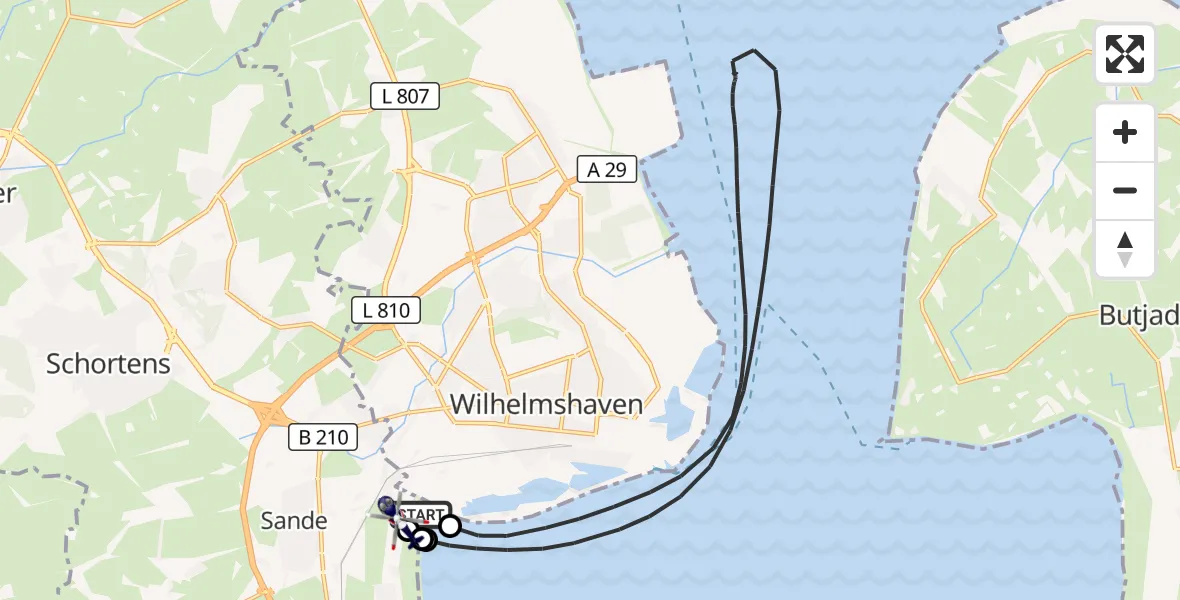 Flugroute Polizeihubschrauber Sande - JadeWeser Flughafen, 15 Juli 2026, 09:19