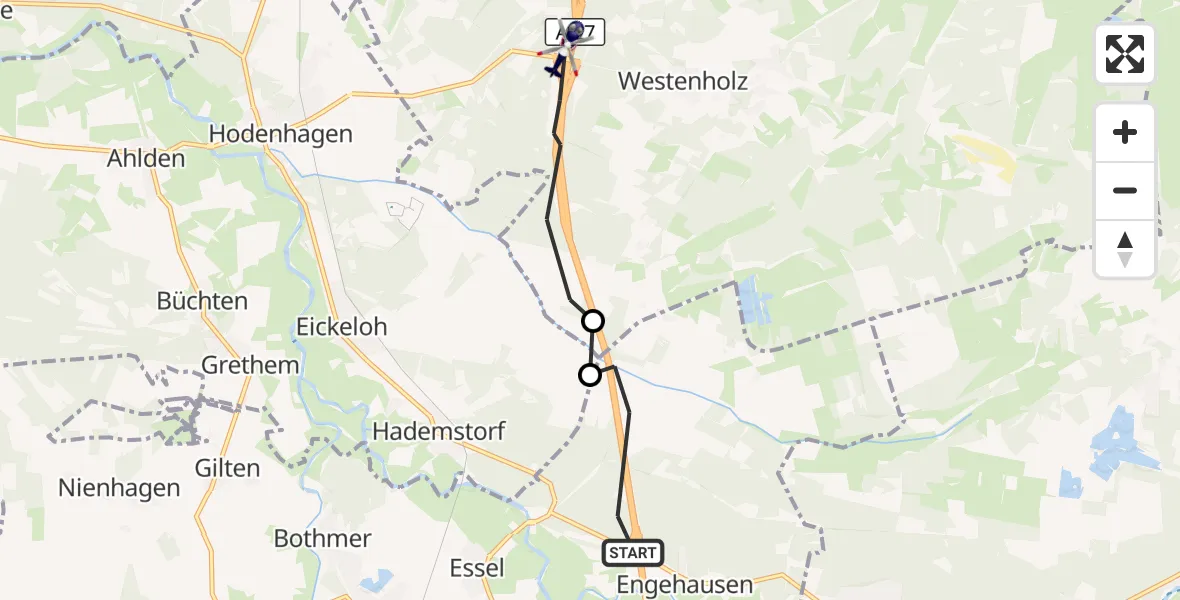 Flugroute Polizeihubschrauber Essel - Walsrode, 15 Juli 2026, 09:24