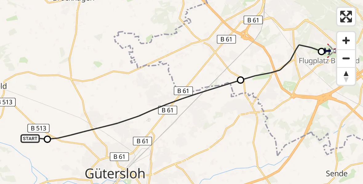 Flugroute Polizeihubschrauber Gütersloh Militärflugplatz - Bielefeld Flughafen, 15 Juli 2026, 09:26