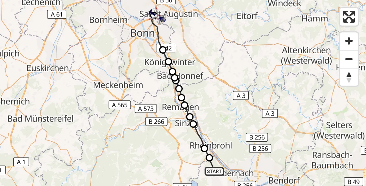 Flugroute Polizeihubschrauber Andernach - Sankt Augustin, 15 Juli 2026, 09:27