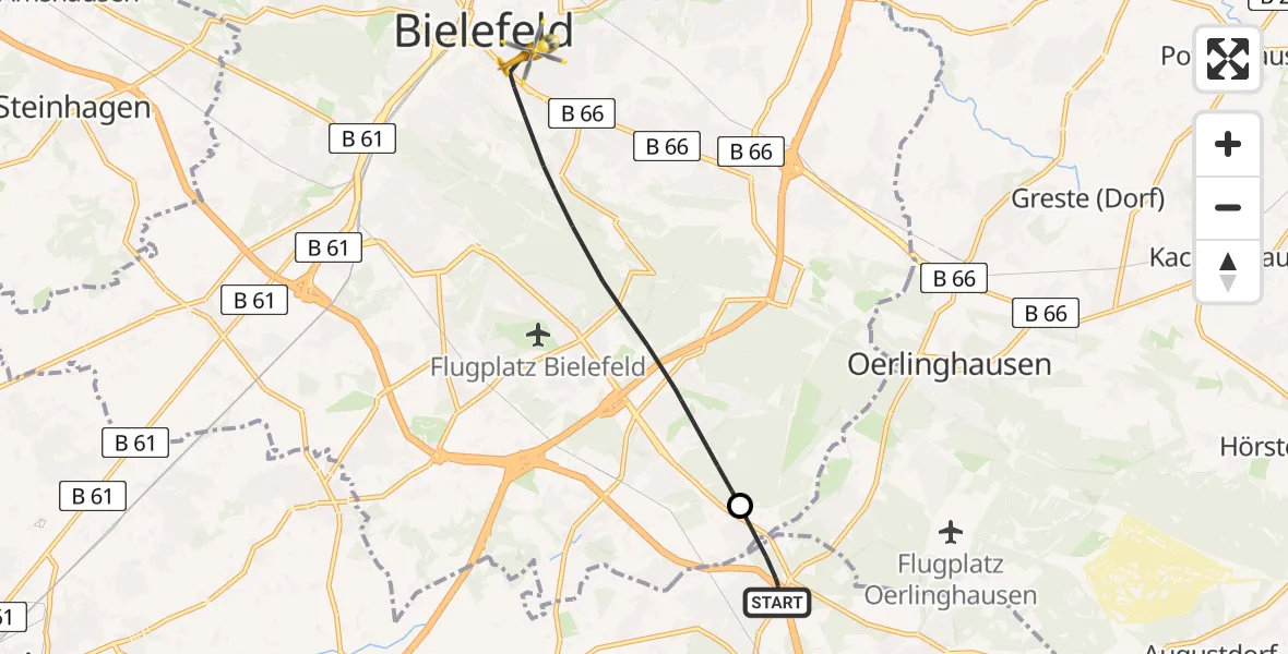 Flugroute Rettungshubschrauber Schloß Holte-Stukenbrock - Bielefeld, 15 Juli 2026, 09:31