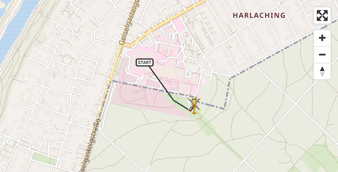 Flugroute Rettungshubschrauber ADAC Air Rescue Center Hubschrauberlandeplatz (Christoph 1) - ADAC Air Rescue Center Hubschrauberlandeplatz (Christoph 1), 15 Juli 2026, 09:33