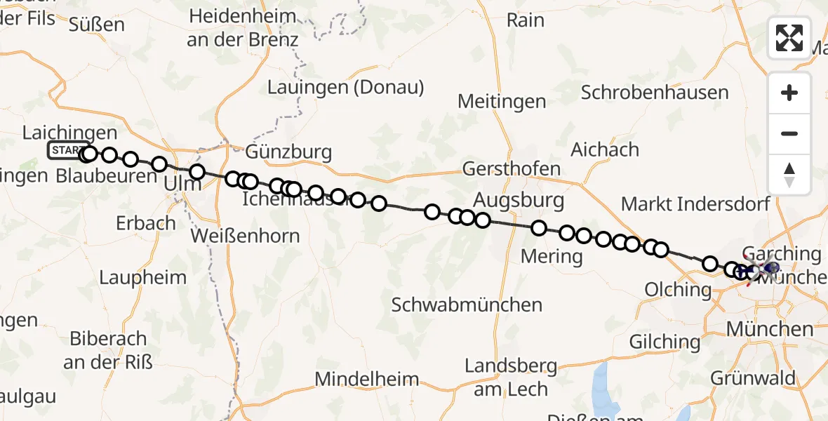 Flugroute Polizeihubschrauber Heroldstatt - Oberschleißheim, 15 Juli 2026, 09:37