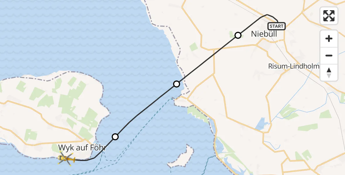 Flugroute Ambulanzhubschrauber Niebüll - Wyk auf Föhr, 15 Juli 2026, 09:37