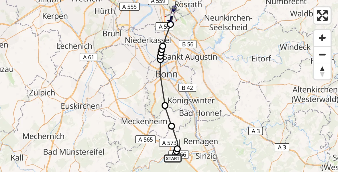 Flugroute Polizeihubschrauber Bad Neuenahr-Ahrweiler - Köln Bonn Flughafen, 15 Juli 2026, 09:49