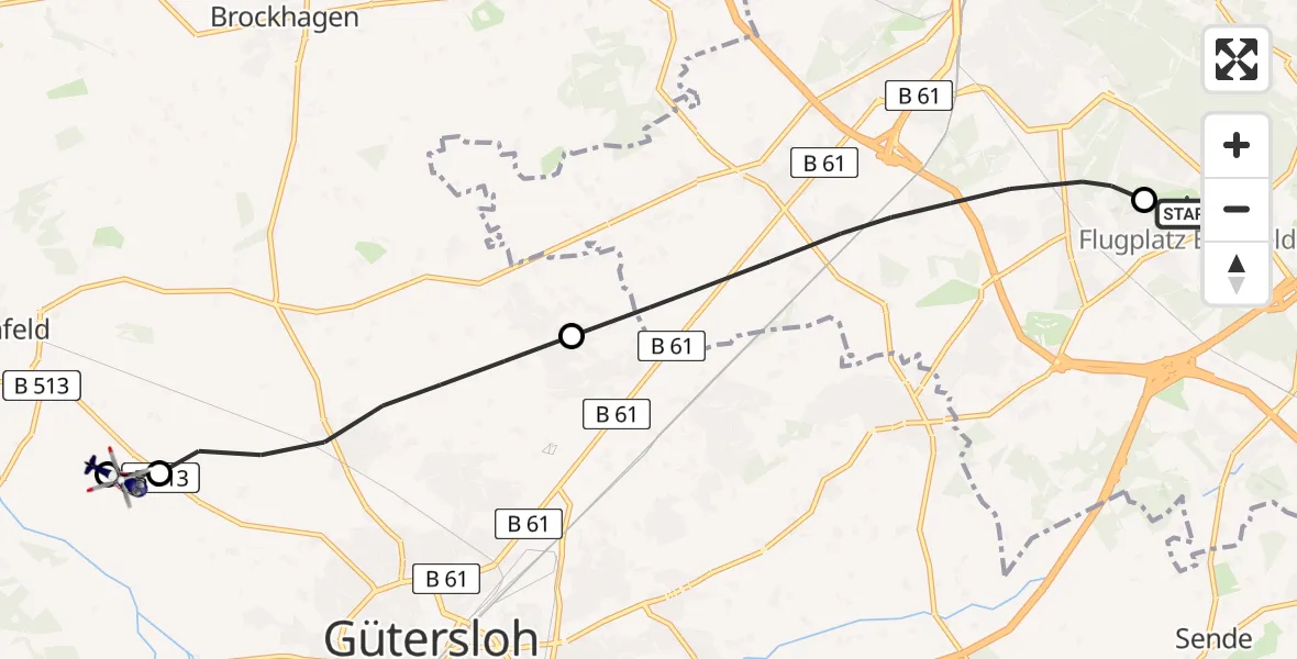 Flugroute Polizeihubschrauber Bielefeld Flughafen - Gütersloh, 15 Juli 2026, 09:52