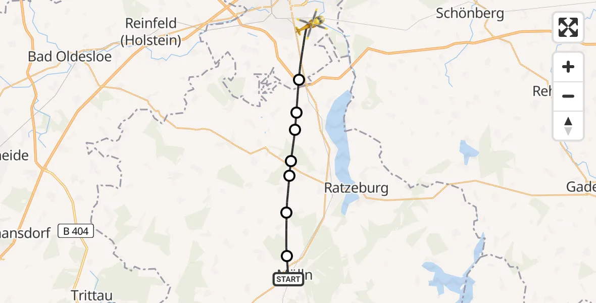Flugroute Rettungshubschrauber Mölln - Lübeck, 15 Juli 2026, 09:57