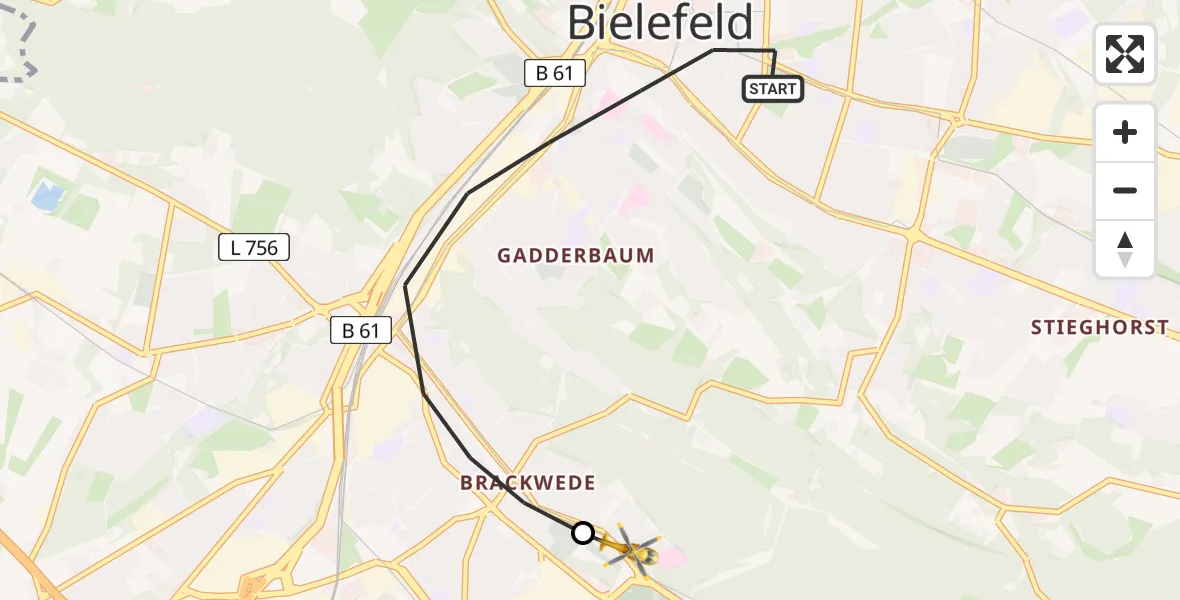Flugroute Rettungshubschrauber Bielefeld - Luftrettungszentrum Bielefeld, 15 Juli 2026, 10:08