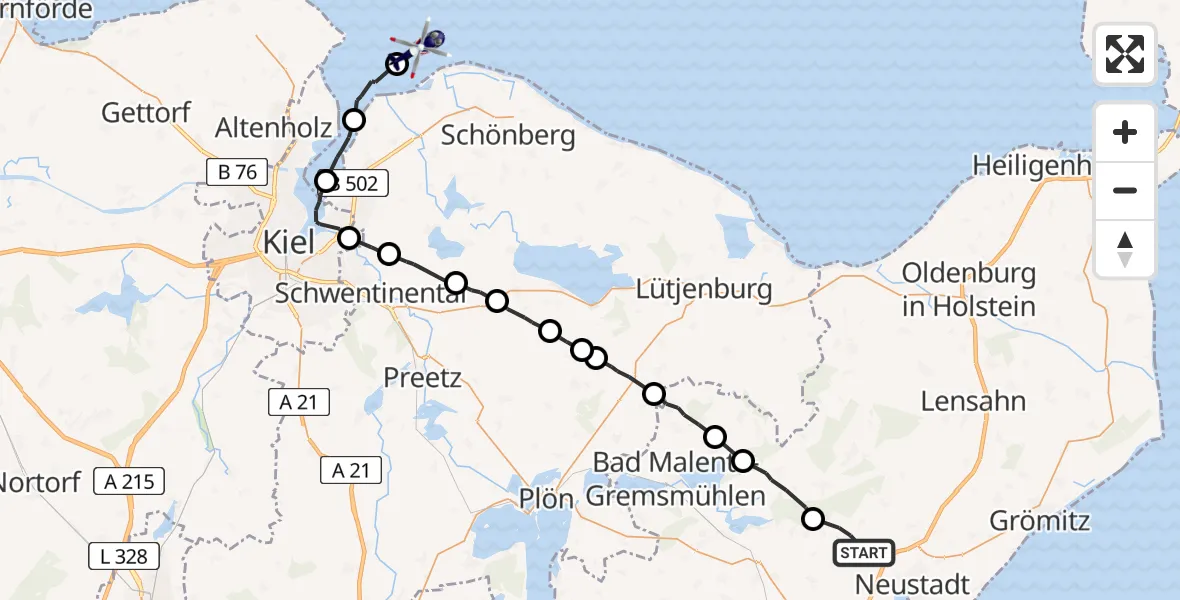 Flugroute Polizeihubschrauber Altenkrempe - Wendtorf, 15 Juli 2026, 10:09