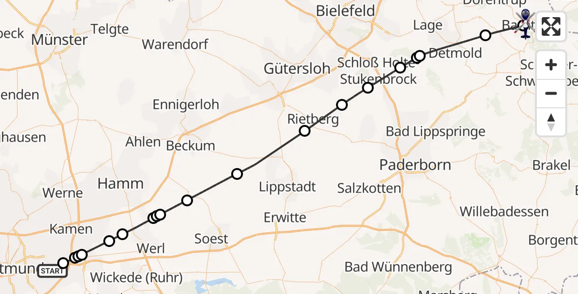 Flugroute Polizeihubschrauber Dortmund Flughafen - Barntrup, 15 Juli 2026, 10:16