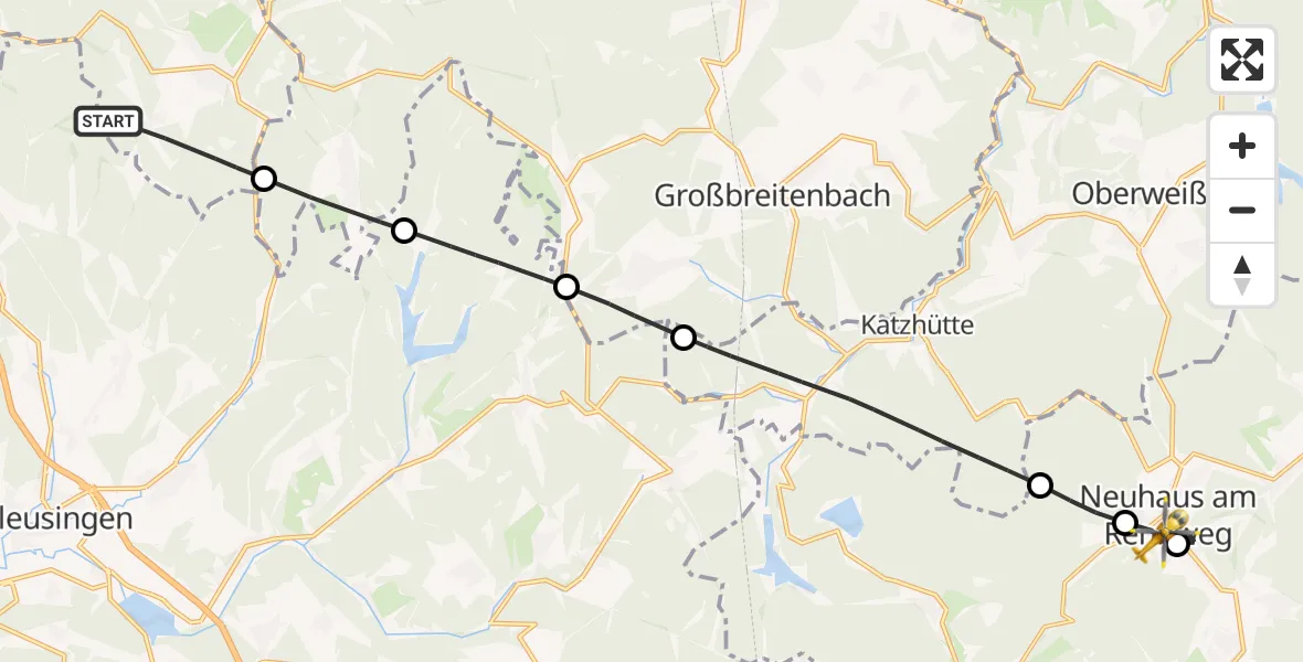 Flugroute Rettungshubschrauber Suhl - Neuhaus am Rennweg, 15 Juli 2026, 10:20