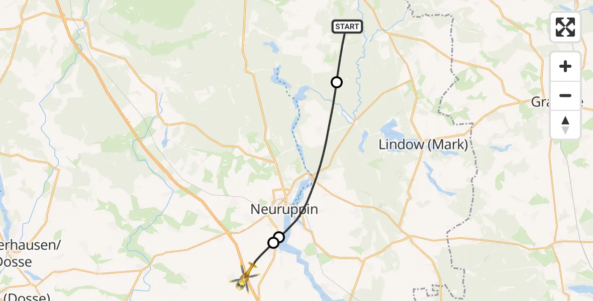 Flugroute Rettungshubschrauber Rheinsberg - Neuruppin, 15 Juli 2026, 10:27