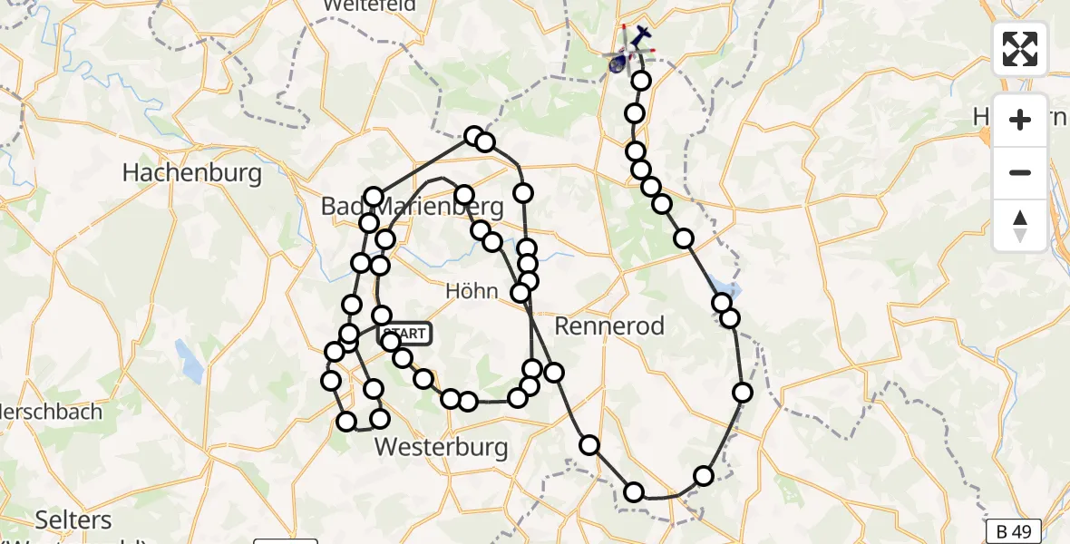 Flugroute Polizeihubschrauber Ailertchen - Siegerland Flughafen, 15 Juli 2026, 10:44