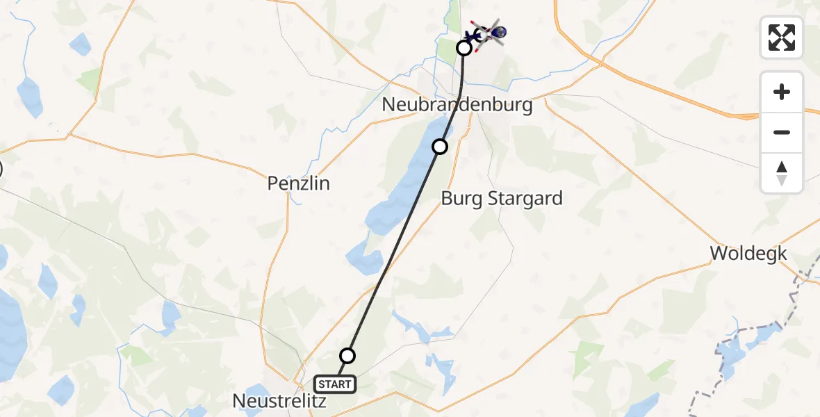 Flugroute Polizeihubschrauber Carpin - Neubrandenburg Trollenhagen Flughafen, 15 Juli 2026, 10:48