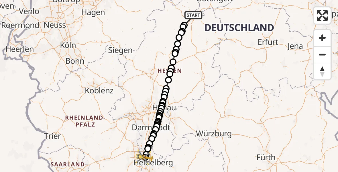 Flugroute Rettungshubschrauber Kassel - Mannheim-City Flughafen, 15 Juli 2026, 10:48