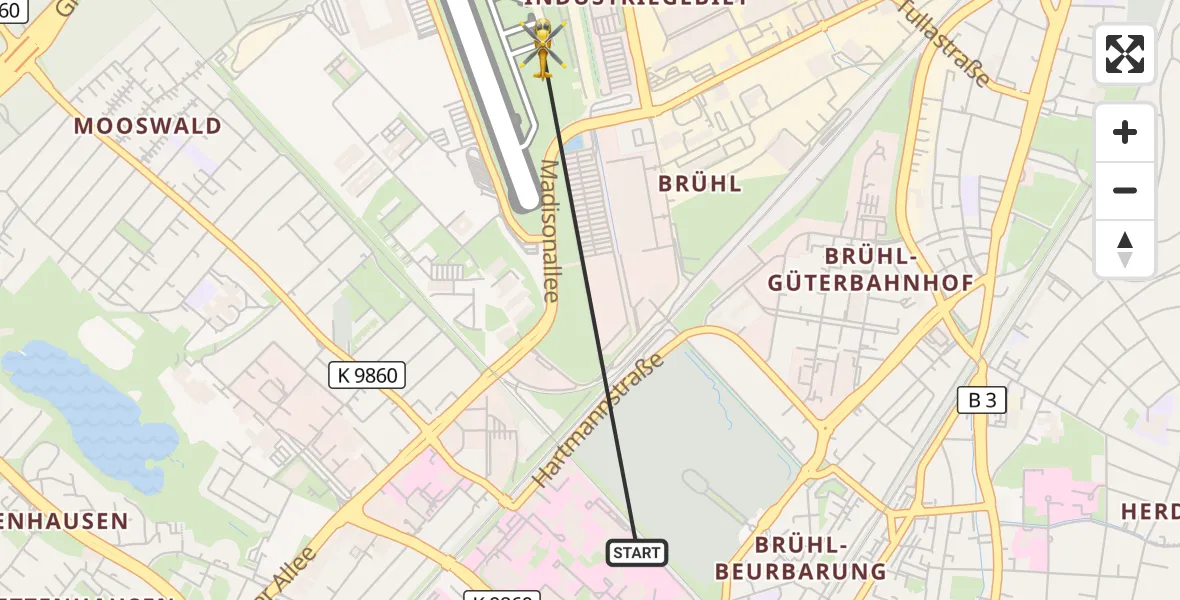Flugroute Ambulanzhubschrauber Freiburg University Hospital Heliport 2 - Freiburg im Breisgau Flugplatz, 15 Juli 2026, 10:50